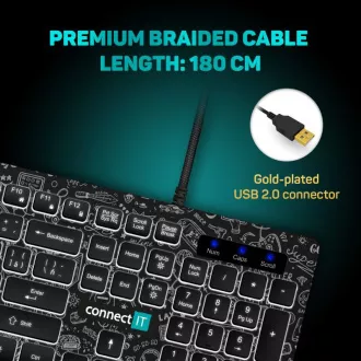 CONNECT IT DOODLE kancelářská drátová bíle podsvícená USB klávesnice, CZ + SK verze, ČERNÁ