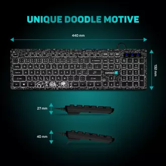 CONNECT IT DOODLE kancelářská drátová bíle podsvícená USB klávesnice, CZ + SK verze, ČERNÁ