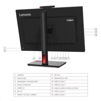 LENOVO LCD T24mv-30 - 23.8”, IPS, 16:9, 1920x1080, 4ms/6ms, 250cd/m2, 1000:1, VGA, DP, HDMI, 5xUSB, USB-C, RJ45, VESA, cam, rep, Pivt
