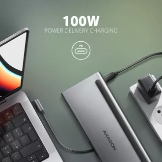 AXAGON HMC-4KX3 USB 5Gbps hub, 3x USB-A, 2x HDMI, DP, RJ-45 GLAN, SD/microSD, audio, PD 100W, kabel USB-C 40cm