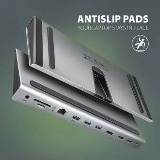 AXAGON HMC-4KX3 USB 5Gbps hub, 3x USB-A, 2x HDMI, DP, RJ-45 GLAN, SD/microSD, audio, PD 100W, kabel USB-C 40cm