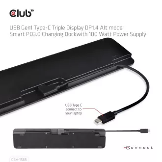 Club3D Dokovací stanice USB-C 14v1, 1xDP, 1xHDMI, 1xVGA, 2xUSB-C, 5xUSB, 1xRJ45, 1x3.5mm, šedá