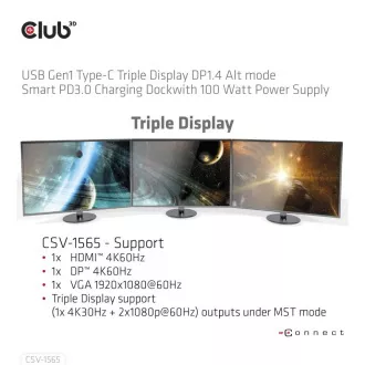 Club3D Dokovací stanice USB-C 14v1, 1xDP, 1xHDMI, 1xVGA, 2xUSB-C, 5xUSB, 1xRJ45, 1x3.5mm, šedá