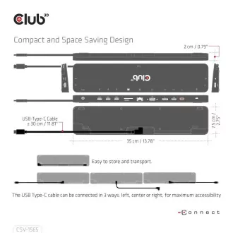 Club3D Dokovací stanice USB-C 14v1, 1xDP, 1xHDMI, 1xVGA, 2xUSB-C, 5xUSB, 1xRJ45, 1x3.5mm, šedá
