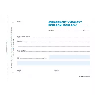 Tiskopis Výdajový pokl. doklad A6 jednoduchý 100 listů OPTYS Tiskopis Výdajový pokl. doklad A6 jednoduchý 100 listů OPTYS