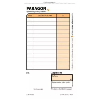 Tiskopis Paragon obchodní 7,5x15cm samopropis číslovaný 2x50 listů OPTYS