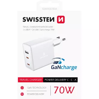 SÍŤ.ADAP.GaN 2x USB-C+1xUSB 70W SWISSTEN