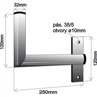 Držák antény na zeď u okna s pásem, pravé uchycení, galvanický zinek, délka 25cm, průměr 3, 2cm