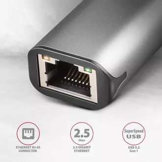 AXAGON ADE-25RC USB-C 3.2 Gen 1 - 2.5 Gigabit Ethernet síťová karta, Realtek 8156, auto install, šedá AXAGON ADE-25RC USB-C 3.2 Gen 1 - 2.5 Gigabit Ethernet síťová karta, Realtek 8156, auto install, šedá