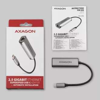 AXAGON ADE-25RC USB-C 3.2 Gen 1 - 2.5 Gigabit Ethernet síťová karta, Realtek 8156, auto install, šedá AXAGON ADE-25RC USB-C 3.2 Gen 1 - 2.5 Gigabit Ethernet síťová karta, Realtek 8156, auto install, šedá