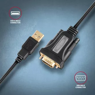 AXAGON ADS-1PQN, USB-A 2.0 - sériový RS-232 DB9-M FTDI adaptér / kabel 1.5m