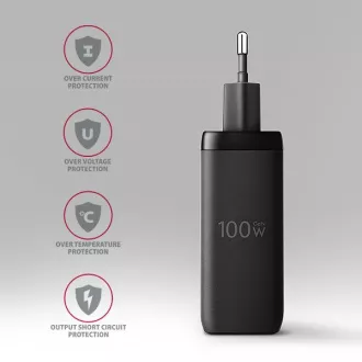 AXAGON ACU-DPQ100, GaN nabíječka do sítě 100W, 3x port (USB-A + dual USB-C), PD3.0/PPS/QC4+/Apple, černá
