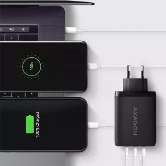AXAGON ACU-DPQ100, GaN nabíječka do sítě 100W, 3x port (USB-A + dual USB-C), PD3.0/PPS/QC4+/Apple, černá