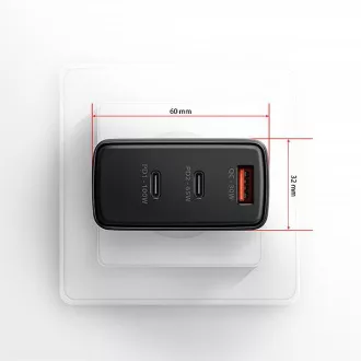 AXAGON ACU-DPQ100, GaN nabíječka do sítě 100W, 3x port (USB-A + dual USB-C), PD3.0/PPS/QC4+/Apple, černá