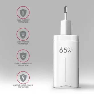 AXAGON ACU-DPQ65W, GaN nabíječka do sítě 65W, 3x port (USB-A + dual USB-C), PD3.0/QC4+/PPS/Apple, bílá