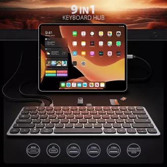 AXAGON HMC-KB-CS, USB 5Gbps hub s CZ/SK klávesnicí, HDMI 4K/60Hz, 3x USB-A, SD/mSD, audio, PD 100W, kabel USB-C 60cm