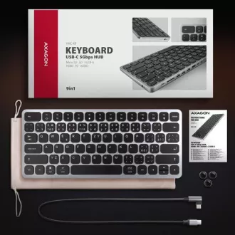 AXAGON HMC-KB-CS, USB 5Gbps hub s CZ/SK klávesnicí, HDMI 4K/60Hz, 3x USB-A, SD/mSD, audio, PD 100W, kabel USB-C 60cm