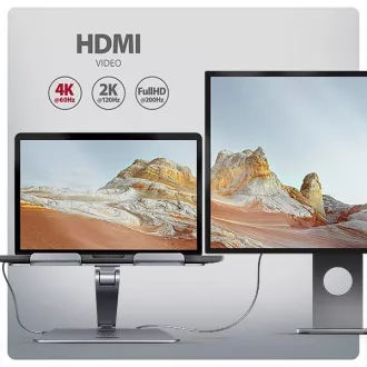 AXAGON HMC-STND, stojan pro 10"-17" notebooky, USB 5Gbps hub, 3x USB-A, HDMI 4k/60Hz, RJ-45, PD 100W, kabel USB-C 60cm