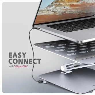 AXAGON HMC-STND, stojan pro 10"-17" notebooky, USB 5Gbps hub, 3x USB-A, HDMI 4k/60Hz, RJ-45, PD 100W, kabel USB-C 60cm - Použité