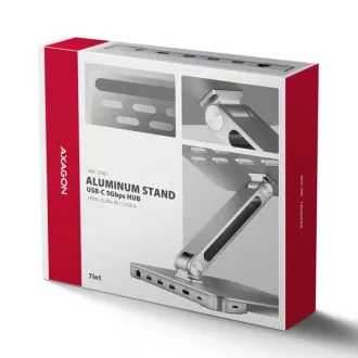 AXAGON HMC-STND, stojan pro 10"-17" notebooky, USB 5Gbps hub, 3x USB-A, HDMI 4k/60Hz, RJ-45, PD 100W, kabel USB-C 60cm