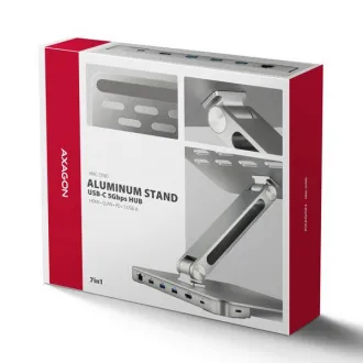 AXAGON HMC-STND, stojan pro 10"-17" notebooky, USB 5Gbps hub, 3x USB-A, HDMI 4k/60Hz, RJ-45, PD 100W, kabel USB-C 60cm - Použité