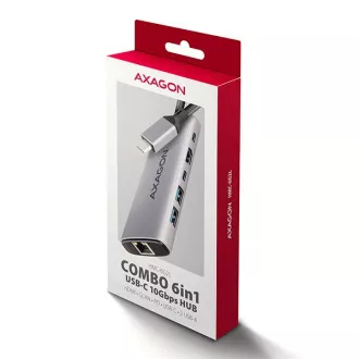 AXAGON HMC-6G2L, USB 10Gb/s hub, 2x USB-A, 1x USB-C, HDMI 4k/60, RJ-45, PD 100W, kabel USB-C 15cm