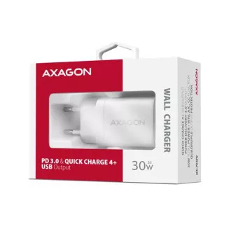 AXAGON ACU-PD30W, Sil nabíječka do sítě 30W, 1x port USB-C, PD3.0/PPS/QC4+/SFC/AFC/Apple, bílá