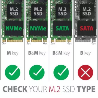 AXAGON EEM2-GTS2, USB-C 10Gbps - M.2 NVMe & SATA SSD kovový THIN box, bezšroubkový