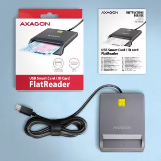 AXAGON CRE-SM3TC, USB-C FlatReader čtečka kontaktních karet Smart card (eObčanka), kabel 1.2m