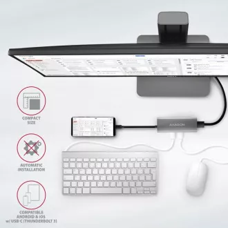 AXAGON HMC-5G21, USB 10Gb/s hub, porty 2x USB-A, 2x USB-C, HDMI 4k/30, PD 60W, kabel USB-C 13cm