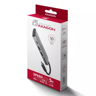 AXAGON HMC-5G21, USB 10Gb/s hub, porty 2x USB-A, 2x USB-C, HDMI 4k/30, PD 60W, kabel USB-C 13cm