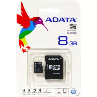 ADATA MicroSDHC karta 8GB Class 4 + SD adaptér ADATA MicroSDHC karta 8GB Class 4 + SD adaptér