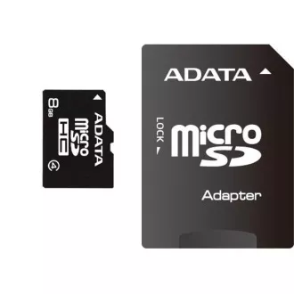 ADATA MicroSDHC karta 8GB Class 4 + SD adaptér ADATA MicroSDHC karta 8GB Class 4 + SD adaptér