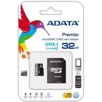 ADATA MicroSDHC karta 32GB UHS-I Class 10 + SD adaptér, Premier ADATA MicroSDHC karta 32GB UHS-I Class 10 + SD adaptér, Premier