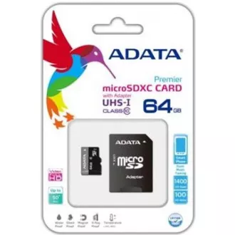 ADATA MicroSDXC karta 64GB Premier UHS-I Class 10 + SD adaptér ADATA MicroSDXC karta 64GB Premier UHS-I Class 10 + SD adaptér