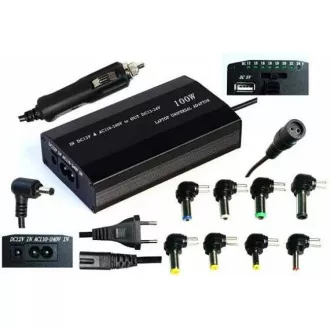 EUROCASE univerzální napájecí adaptér 100W, AC 110-240V/CAR DC 12V, DC 12- 20, 9 koncovek