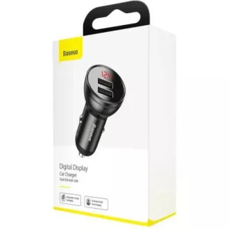 Baseus duální USB adaptér do automobilu s displejem 4, 8A 24W, šedá