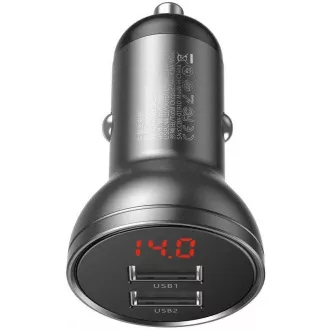 Baseus duální USB adaptér do automobilu s displejem 4, 8A 24W, šedá