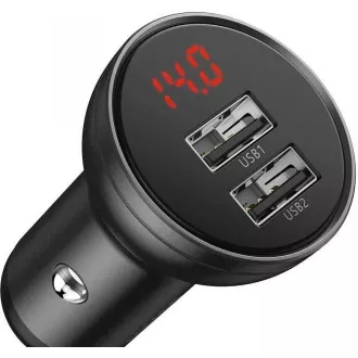 Baseus duální USB adaptér do automobilu s displejem 4, 8A 24W, šedá