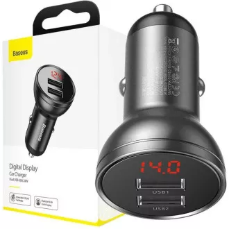 Baseus duální USB adaptér do automobilu s displejem 4, 8A 24W, šedá