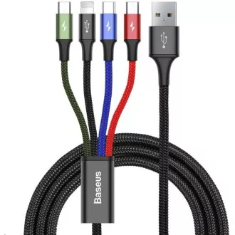 Baseus rychlý nabíjecí / datový kabel 4v1 2* Lightning + USB-C + Micro USB 3, 5A 1, 2m, černá Baseus rychlý nabíjecí / datový kabel 4v1 2* Lightning + USB-C + Micro USB 3, 5A 1, 2m, černá