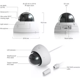 UBNT UVC-AI-Dome-W - AI Dome PoE kamera, 8MP, bílá