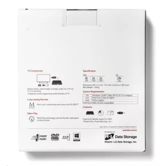 HITACHI LG - externí mechanika DVD-W/CD-RW/DVD±R/±RW/RAM GP57EW40, Slim, White, box+SW