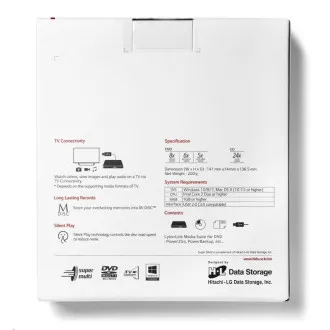 HITACHI LG - externí mechanika DVD-W/CD-RW/DVD±R/±RW/RAM GP57EW40, Slim, White, box+SW - Použité