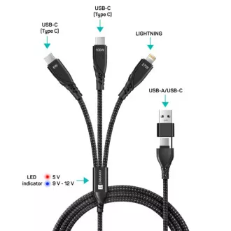 CONNECT IT Nabíjecí kabel Wirez 6v1, USB-C/USB, Lightning + 2x USB-C, 1.25m, černá