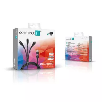 CONNECT IT Nabíjecí kabel Wirez 6v1, USB-C/USB, Lightning + 2x USB-C, 1.25m, černá
