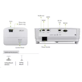 ACER Projektor X1526, DLP 3D, 1080p (1920x1080) FHD, 4000 ANSI, 13 000:1, HDMI, repro 1x3W, 2.4Kg, LumiSense, ColorBoost