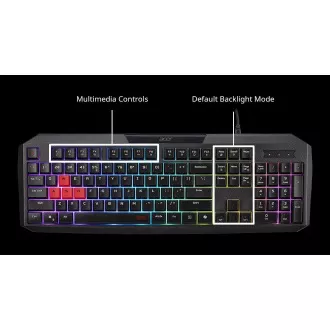 ACER Nitro Gaming Keyboard 100, Membrane Switch, 26 Anti-ghosting kláves, životnost 3 mil. stisků, 7 zón RGB podsvíc