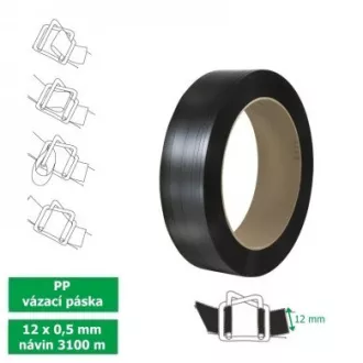 Páska vázací PP 12x0,5mm 3100m d206 černá Páska vázací PP 12x0,5mm 3100m d206 černá