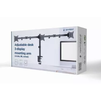 GEMBIRD Držák 3 monitorů na stůl MA-D3-01, naklápěcí, až do 27” a 7kg, černý